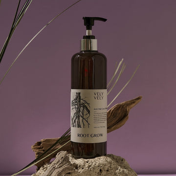 Assemble K - Play .Try .Glow VELY VELY Root Grow Anti Hair Loss Shampoo bottle with pump, dark brown, 490ml.