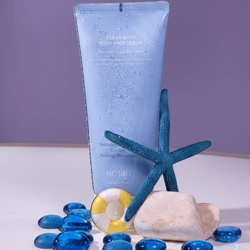 Assemble K - Play .Try .Glow: NOT4U Clear Acfit Body Pack Scrub with sea salt, starfish, and blue glass stones.