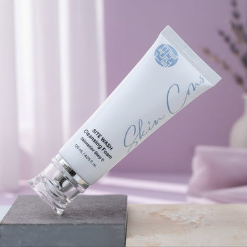 Assemble K - Play .Try .Glow SITE WASH Cleansing Foam, Step 0, 120ml tube with a clear pump dispenser. Gentle, hydrating.