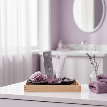 Assemble K - Play .Try .Glow Skinterior Step 0 SITE WASH cleansing foam tube and box with floral decor.