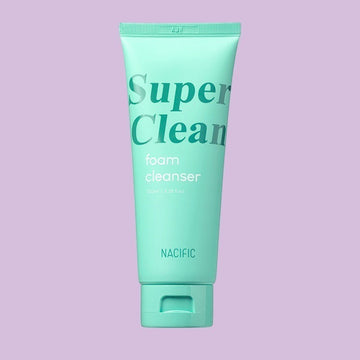 Assemble K - Play .Try .Glow NACIFIC Super Clean Foam Cleanser 100ml tube, mint green with teal lettering.