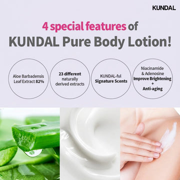 Assemble K - Play .Try .Glow KUNDAL Pure Body Lotion in Baby Powder scent, featuring aloe vera, natural extracts, and skin brightening & anti-aging benefits.