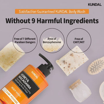 Assemble K - Play .Try .Glow KUNDAL Honey & Macadamia Pure Body Wash Cherry Blossom 500ml, free from harmful ingredients.