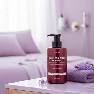 Assemble K - Play .Try .Glow KUNDAL Hair Loss Relief Shampoo with Caffeine in Cherry Blossom scent, 500ml bottle.