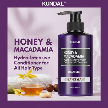 Assemble K - Play .Try .Glow KUNDAL Honey & Macadamia Hydro-Intensive Protein Hair Treatment Ylang Ylang 500ml bottle with pump.