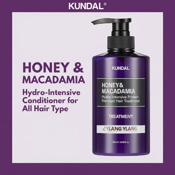 Assemble K - Play .Try .Glow KUNDAL Honey & Macadamia Hydro-Intensive Protein Hair Treatment, Ylang Ylang scent, 500ml bottle with pump.