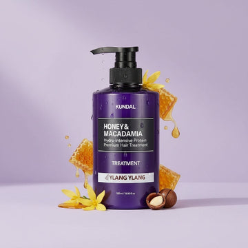 Assemble K - Play .Try .Glow Kundal Honey & Macadamia Hydro-Intensive Protein Hair Treatment, Ylang Ylang scent, 500ml bottle with pump.