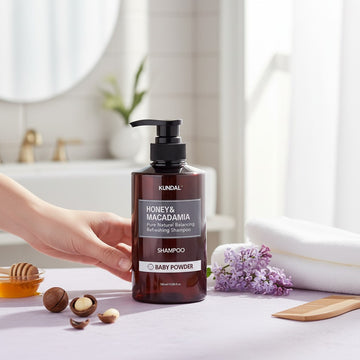 Assemble K - Play .Try .Glow KUNDAL Honey & Macadamia Natural Balancing Shampoo for All Hair Type, Baby Powder scent, 500ml.