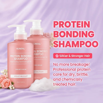 Assemble K - Play .Try .Glow KUNDAL Protein Bonding Shampoo in Violet Muguet scent, 500ml. For damaged, dry, brittle hair.