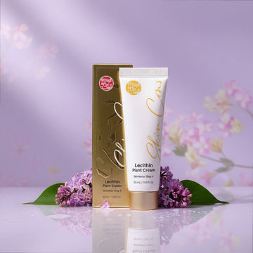 Assemble K - Play .Try .Glow Skinterior Step 4 Lecithin Plant Cream tube and box with purple flowers.