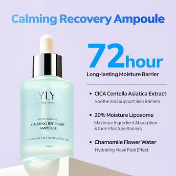 Assemble K - Play .Try .Glow LYLYL Calming Recovery Ampoule with 72-hour moisture barrier, CICA, and chamomile.