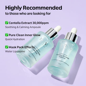 Assemble K - Play .Try .Glow LYLYL Calming Recovery Ampoule, a soothing and moisturizing serum with Centella Extract and liposome technology.