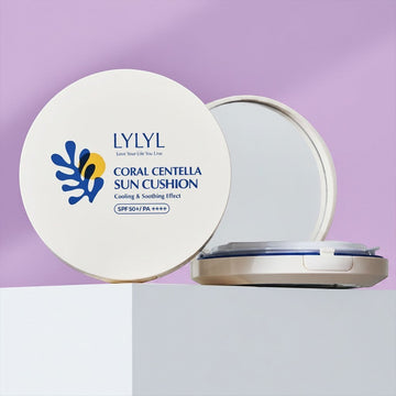 Assemble K - Play .Try .Glow LYLYL Coral Centella Sun Cushion with SPF 50+ PA++++, cooling & soothing effect.