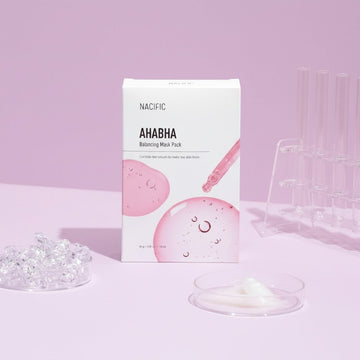 Assemble K - Play .Try .Glow NACIFIC AHA BHA Balancing Mask Pack, 10 individual 30g treatments for exfoliation and hydration.
