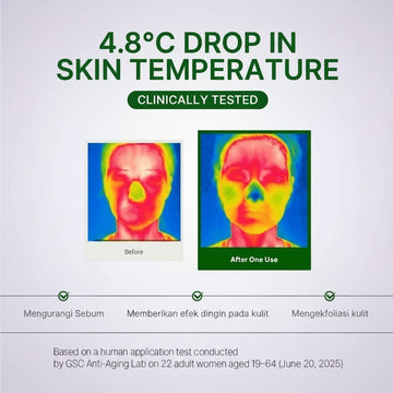 Assemble K - Play .Try .Glow Cica PDRN First Toner shows thermal imaging of face before and after use, indicating a 4.8°C drop in skin temperature.