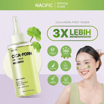 NACIFIC Cica+PDRN First Toner 150ml with a precision tip applicator, featuring 85% Centella Asiatica Leaf Water for sensitive skin.