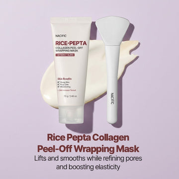 Assemble K - Play .Try .Glow NACIFIC Rice Pepta Collagen Peel-Off Wrapping Mask tube with applicator brush. Hydrates, firms, and refines pores.