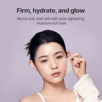 Assemble K - Play .Try .Glow woman peeling off a clear, hydrating sheet mask to reveal glowing, firm skin.