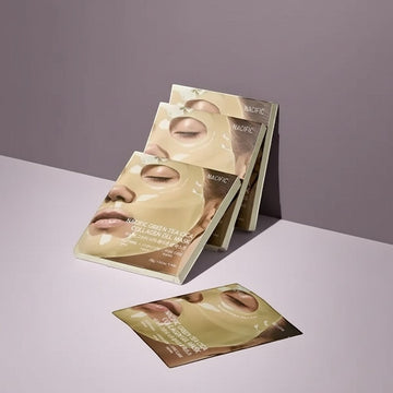 Assemble K - Play .Try .Glow NACIFIC Green Tea Cica Collagen Gel Mask packaging with a single mask in the foreground.