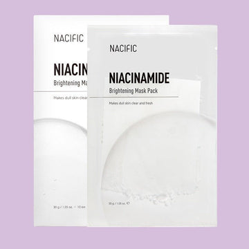 Assemble K - Play .Try .Glow Niacinamide Brightening Mask Pack with serum droplet. Vegan, hydrating, and brightening sheet mask.