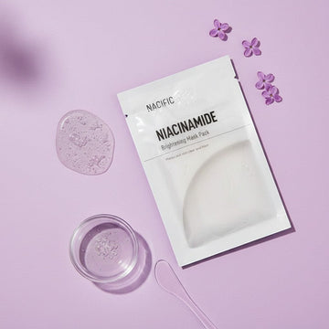 Assemble K - Play .Try .Glow Niacinamide Brightening Mask Pack with serum droplet. Vegan, hydrating, and brightening sheet mask.