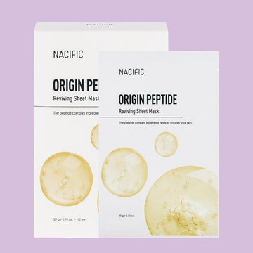 Assemble K - Play .Try .Glow NACIFIC Origin Peptide Reviving Sheet Mask with peptide complex for firming and smoothing skin.