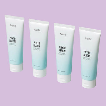 Assemble K - Play .Try .Glow NACIFIC Phyto Niacin Brightening Sleeping Mask tubes with a light blue gradient.