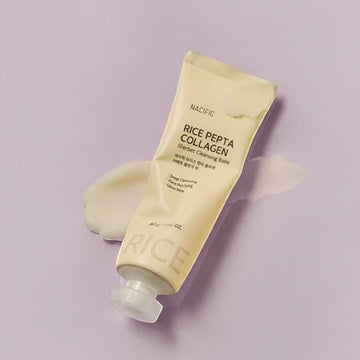 Assemble K - Play .Try .Glow NACIFIC Rice Pepta Collagen Sherbet Cleansing Balm 80g, a pale yellow tube with sherbet balm texture.
