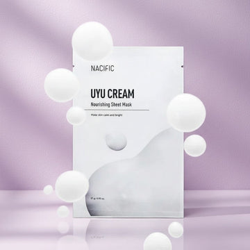 Assemble K - Play .Try .Glow NACIFIC Uyu Cream Nourishing Sheet Mask with milk extract, ceramides, and niacinamide for hydration.