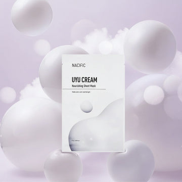 Assemble K - Play .Try .Glow NACIFIC Uyu Cream Nourishing Sheet Mask with milk extract, ceramides, and niacinamide for hydration.