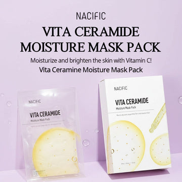 Assemble K - Play .Try .Glow NACIFIC Vita Ceramide Moisture Mask Pack for brightening and skin elasticity. Bamboo fabric sheet.