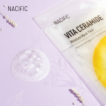 Assemble K - Play .Try .Glow NACIFIC Vita Ceramide Moisture Mask Pack with vitamin and ceramide for brightening and elasticity. Bamboo fabric sheet.