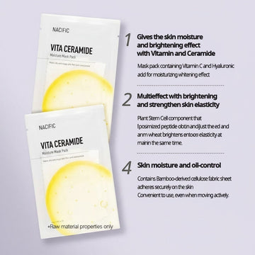 Assemble K - Play .Try .Glow NACIFIC Vita Ceramide Moisture Mask Pack for brightening and skin elasticity. Bamboo cellulose sheet.