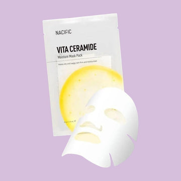 Assemble K - Play .Try .Glow NACIFIC Vita Ceramide Moisture Mask Pack for brightening and skin elasticity. Bamboo cellulose sheet.