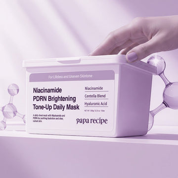 Assemble K - Play .Try .Glow Papa Recipe Niacinamide PDRN Brightening Tone-Up Daily Mask for dull, uneven skin. Hydrating with Hyaluronic Acid.