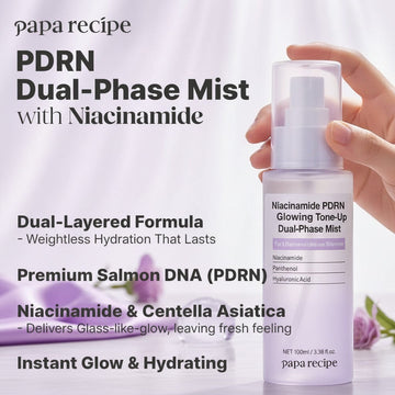 Assemble K - Play .Try .Glow Papa Recipe Niacinamide PDRN Dual-Phase Mist 100ml, a dual-layered hydrating facial mist with PDRN and Niacinamide for a glass-like glow.
