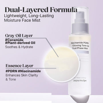 Assemble K - Play .Try .Glow Niacinamide PDRN dual-phase mist for skin vitality, hydration, and tone. Features ceramide and plant-derived oil.