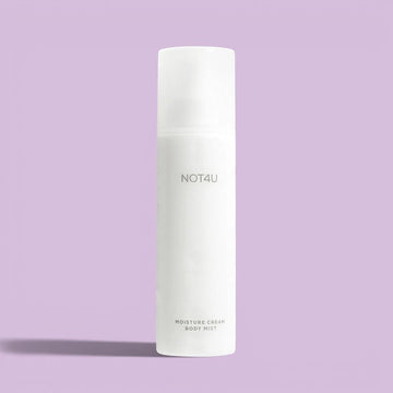 Assemble K - Play .Try .Glow NOT4U Moisture Cream Body Mist in a white bottle with a blue starfish and beach-themed decor.