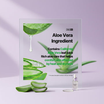 Assemble K - Play .Try .Glow promotional display featuring fresh aloe vera slices and soothing gel product information.