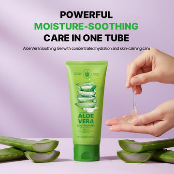 Assemble K - Play .Try .Glow NATURE REPUBLIC Aloe Vera 92% Soothing Gel tube with clear gel texture on hand