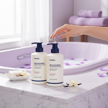 Assemble K - Play .Try .Glow Rich Soymilk Creamy Body Wash Mellow Vanilla 500ML, deeply hydrates and repairs skin.