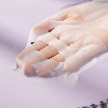 Assemble K - Play .Try .Glow Cica Tea Tree Relaxing Mask Pack on hand, bamboo fabric sheet with essence