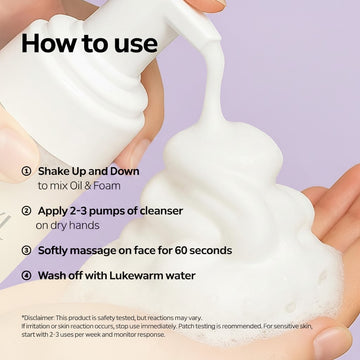Assemble K - Play .Try .Glow Easy Bubble Jojoba Latte Cleanser foaming out of pump onto hand.