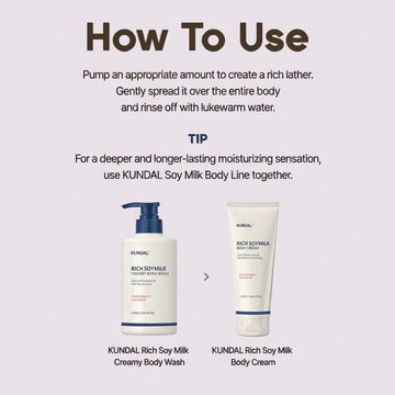 Assemble K - Play .Try .Glow: Kundal Rich Soymilk Creamy Body Wash Mellow Vanilla 500ML bottle with pump dispenser.