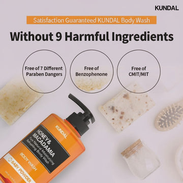 Assemble K - Play .Try .Glow KUNDAL Honey & Macadamia Body Wash in White Musk scent, 500ml. Free of harmful ingredients.