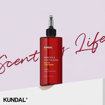 Assemble K - Play .Try .Glow KUNDAL Caffeine Head Spa and Scalp Scaling Water Treatment in a red bottle