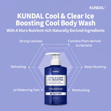 Assemble K - Play .Try .Glow Kundal Cool & Clear Ice Boosting Aqua Mint body wash with pump dispenser, 500ml. Features include strong coolness, refreshing, pH balancing, deep cleansing, and moisturizing.