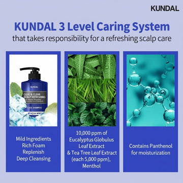 Assemble K - Play .Try .Glow: Kundal Cool & Clear Scalp Refreshing Shampoo bottle with ice and mint leaves. Aqua Mint scent.