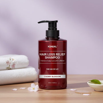 Assemble K - Play .Try .Glow KUNDAL Hair Loss Relief Shampoo 500ml Cherry Blossom scent, intensive scalp care with caffeine.