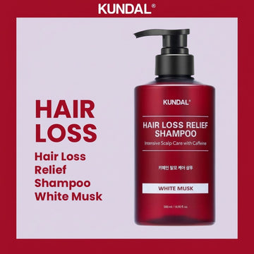 Assemble K - Play .Try .Glow KUNDAL Hair Loss Relief Shampoo with Caffeine in White Musk scent, 500ml bottle.